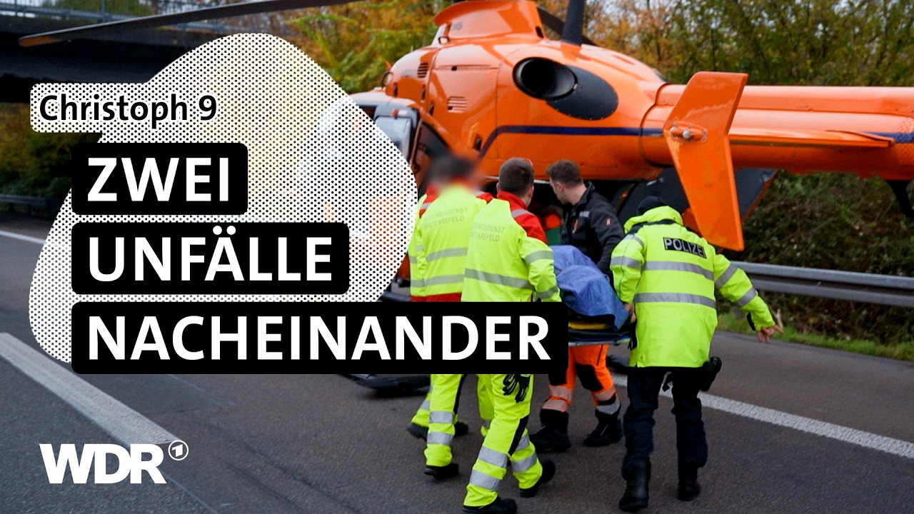 Autobahnunfall Luftrettung – Rettungshubschrauber landet auf der Autobahn nach schwerem Autobahnunfall auf der A59 im Ruhrge…
