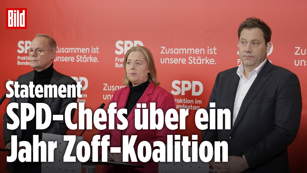SPD-Fraktionschef Matthias Miersch und Parteivorsitzende bei der SPD Jahresbilanz-Pressekonferenz im Bundestag