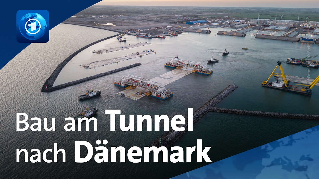 Spezialschiff senkt das erste Tunnelelement des Fehmarnbelt-Tunnels in die Ostsee ab