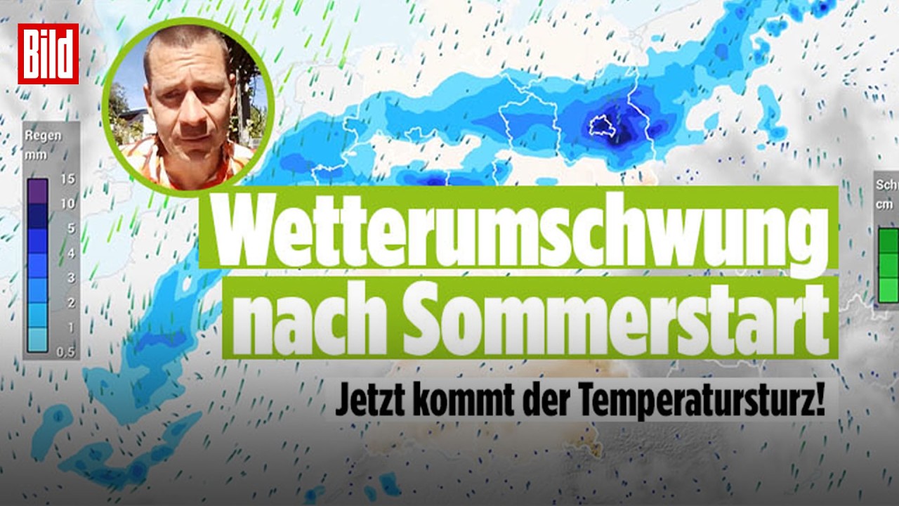 Wetterwarnung Regen – Dunkle Regenwolken über norddeutscher Landschaft – Wetterwarnung mit bis zu 40 Litern Regen pro Quadra…