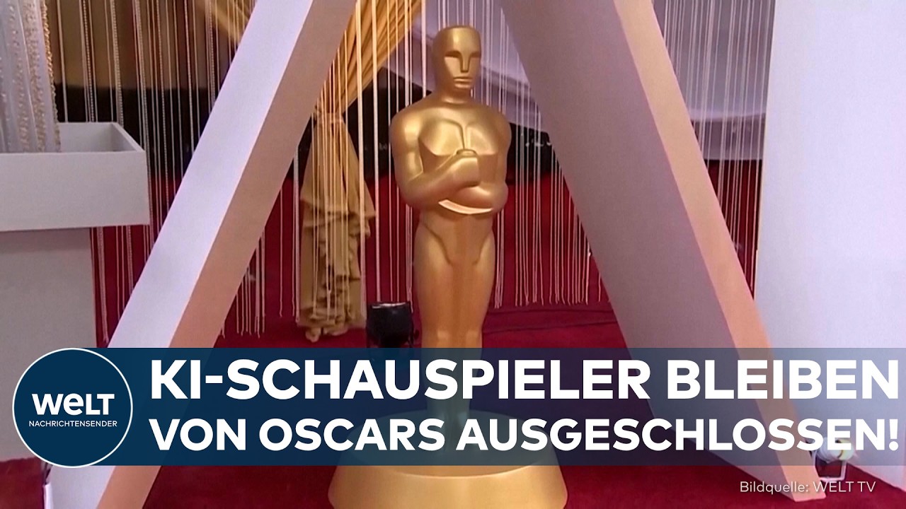 Oscars KI – Oscar-Statuetten auf einem roten Teppich – die Academy schließt KI-Schauspieler von den Oscars aus