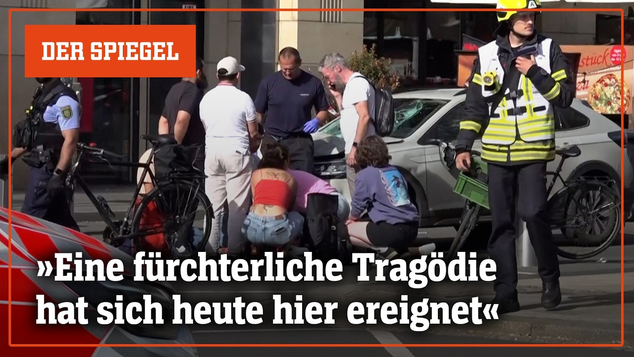 Polizei und Rettungskräfte sperren den Tatort der Amokfahrt Leipzig in der Fußgängerzone ab