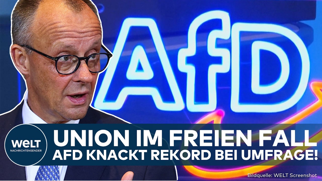 Friedrich Merz am Rednerpult, im Hintergrund CDU-Logo – AfD Rekord und Mitgliederverlust der Union im Fokus