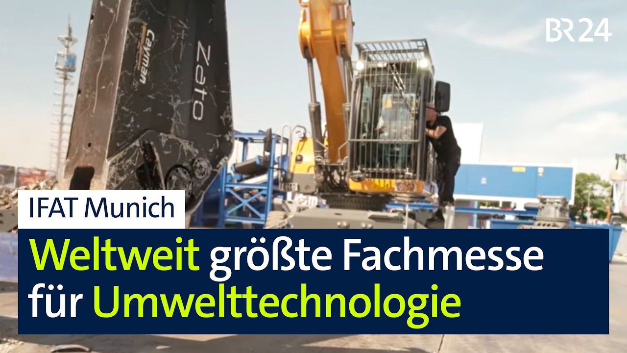 Große Recyclingmaschine mit 900 PS auf dem Freigelände der IFAT Munich zerkleinert Betonschwellen