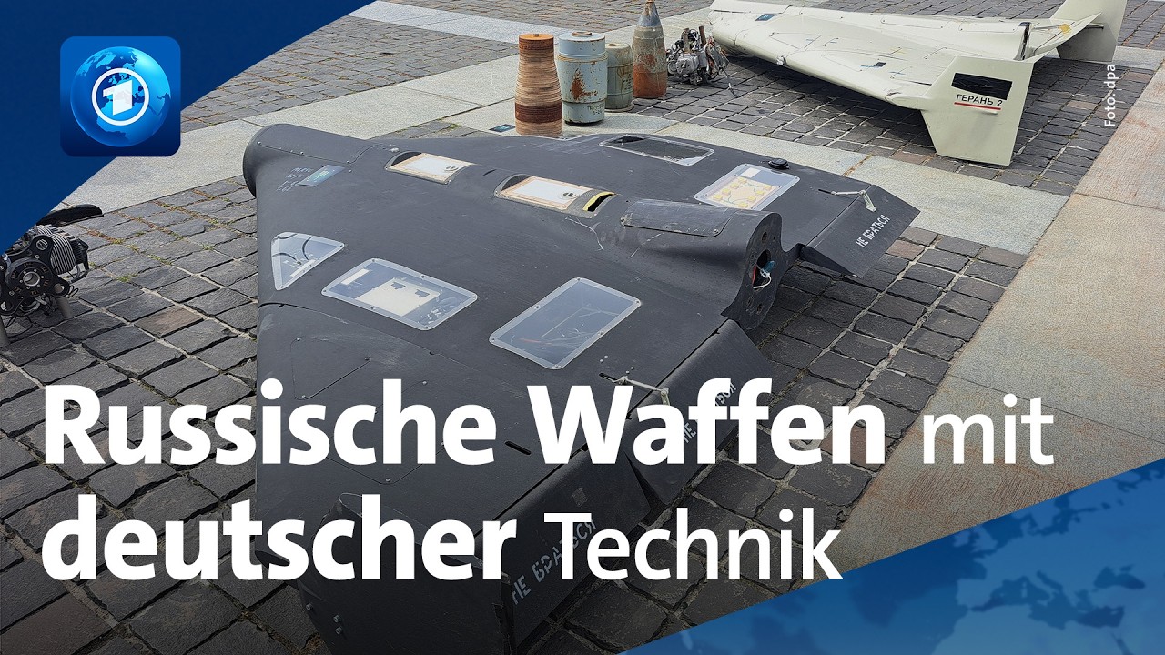 deutsche Bauteile russische Drohnen – Trümmer einer russischen Kampfdrohne mit sichtbaren deutschen Bauteilen, die nach eine…