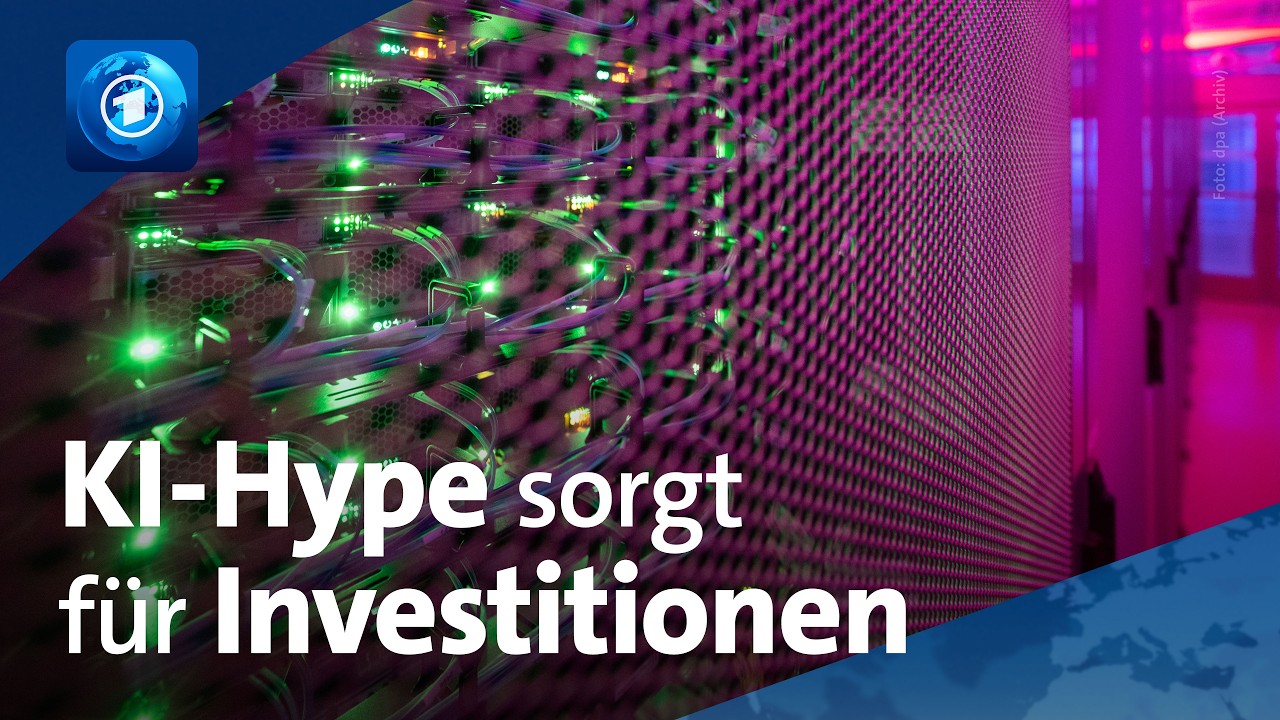 Börsenhandel mit steigenden KI-Aktien auf Monitoren, Infineon-Logo im Hintergrund sichtbar