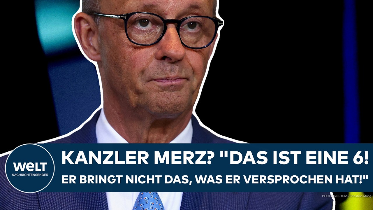 Bürger auf einer deutschen Straße bewerten Kanzler Merz mit schlechten Schulnoten bei einer Umfrage