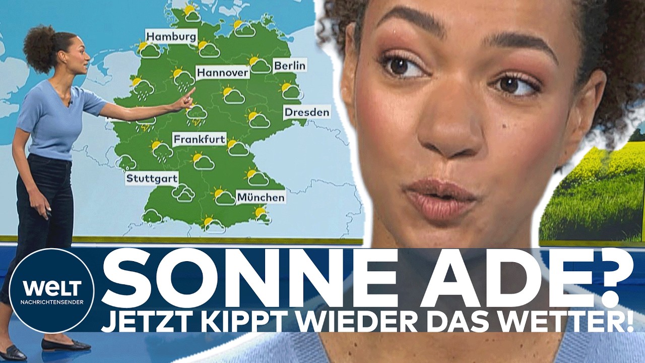 Wetterumschwung Mai – Dunkle Gewitterwolken über einer deutschen Stadt – Wetterumschwung im Mai mit Regen und Abkühlung