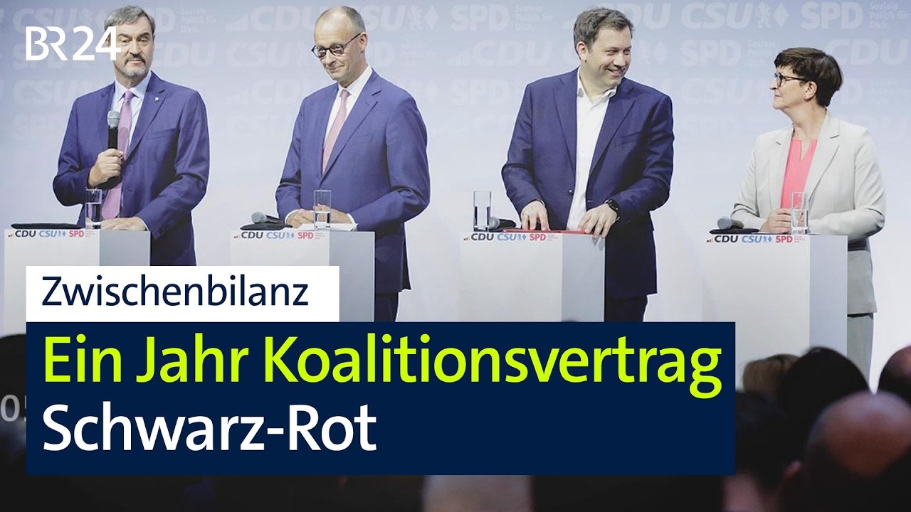 Koalitionsvertrag Zwischenbilanz – Friedrich Merz und SPD-Vertreter bei der Unterzeichnung des Koalitionsvertrags – Zwischen…