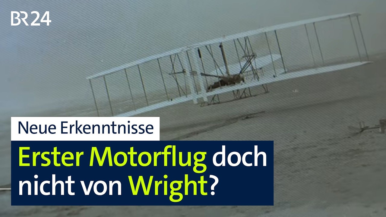 Historisches Schwarzweißfoto des angeblich ersten Motorflugs der Gebrüder Wright – erster Motorflug in der Diskussion