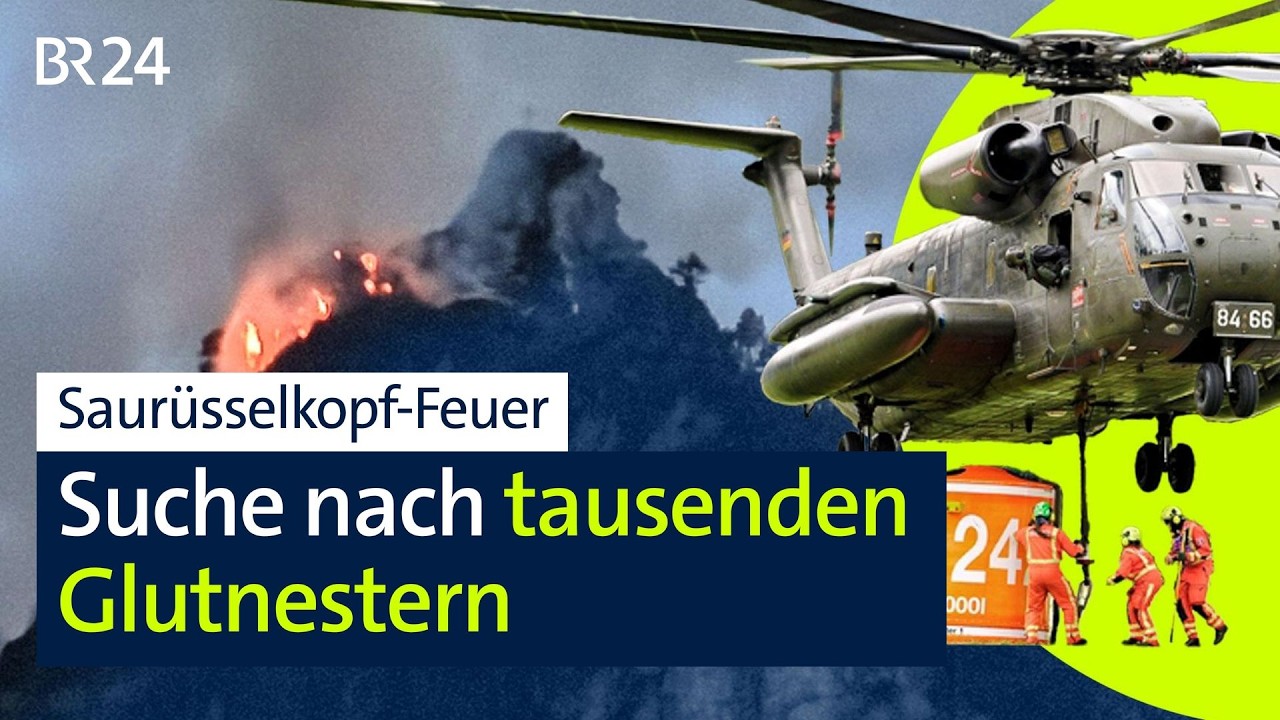 Großbrand Saurüsselkopf – Hubschrauber beim Löschangriff auf den Großbrand am Saurüsselkopf in den Chiemgauer Alpen mit Rauc…