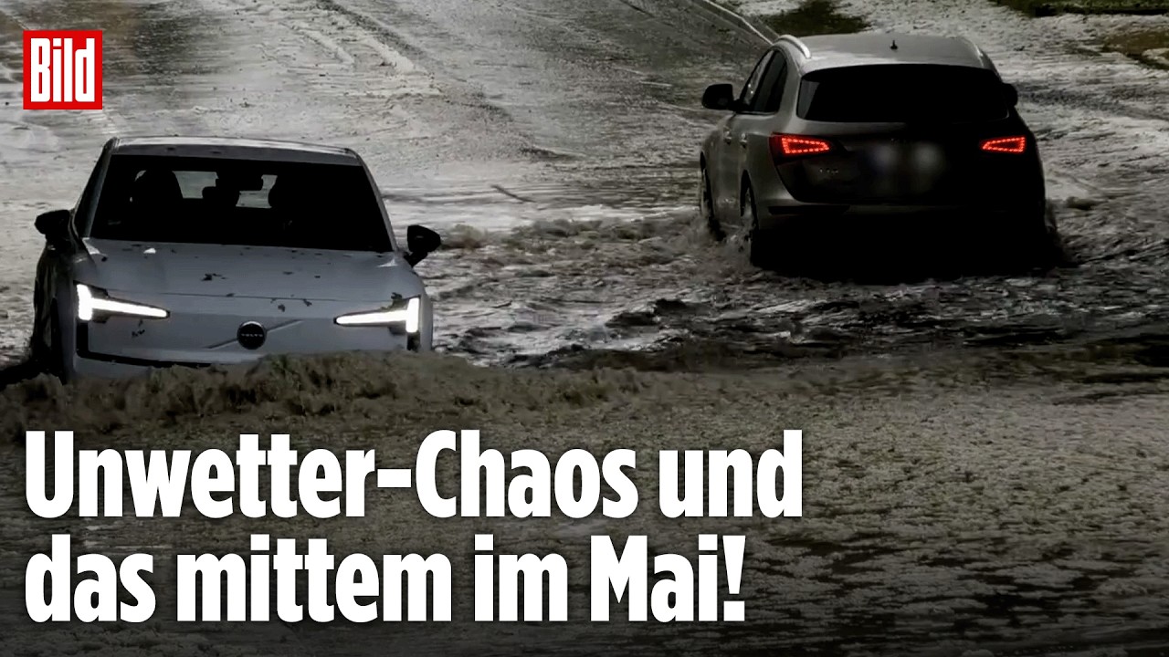 Hagel Bayern – Hagelbedeckte Straße in München nach Unwetter mit Hagel in Bayern im Mai 2026
