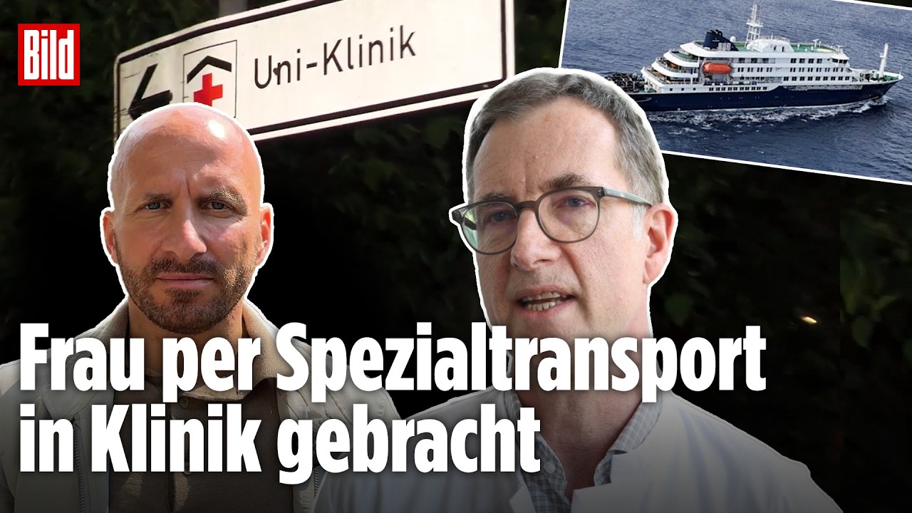 Hantavirus Verdacht – Uniklinik Düsseldorf bei Nacht, Einsatzfahrzeuge vor dem Eingang bei Hantavirus-Verdachtsfall einer Ho…