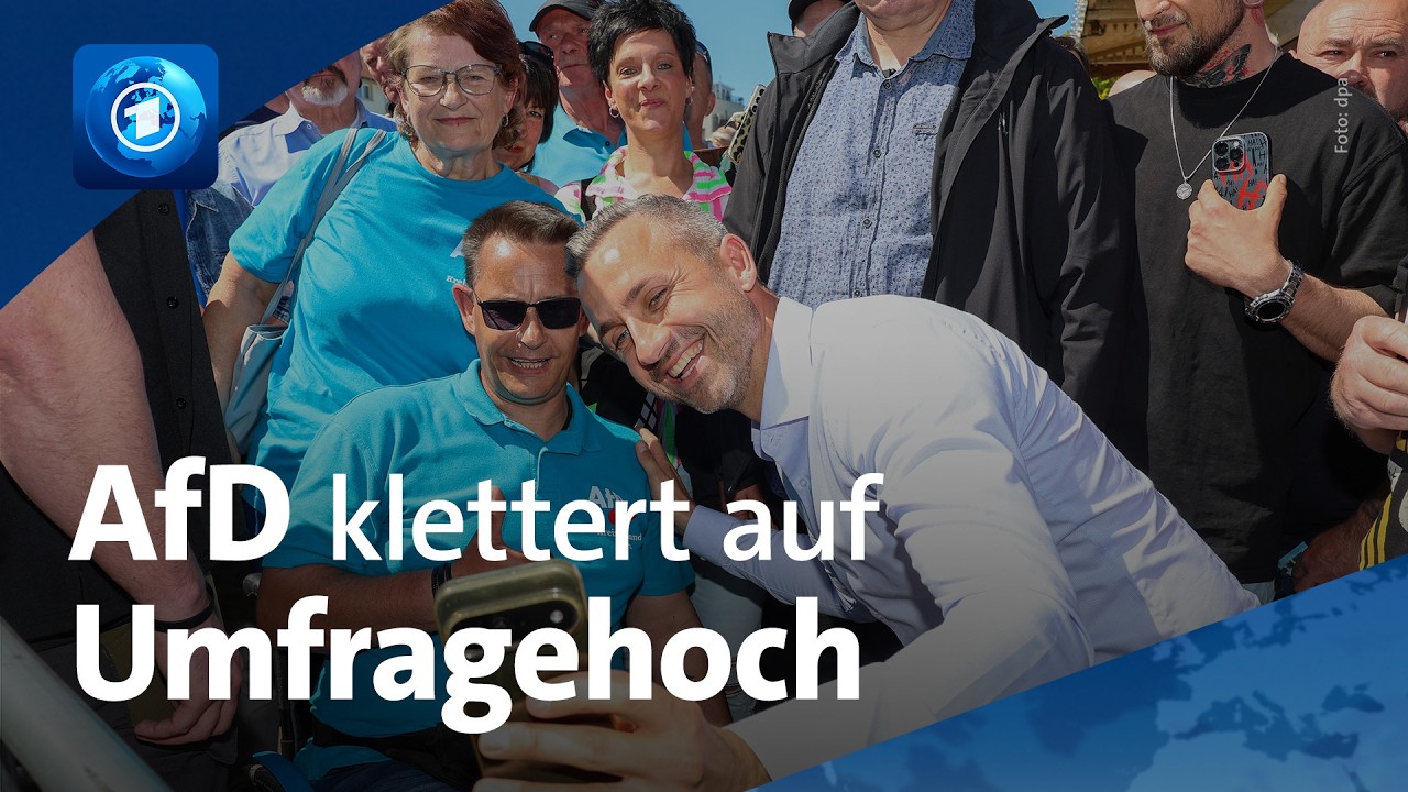 Balkendiagramm des ARD-DeutschlandTrends zeigt AfD Umfragehoch bei 27 Prozent vor der Union