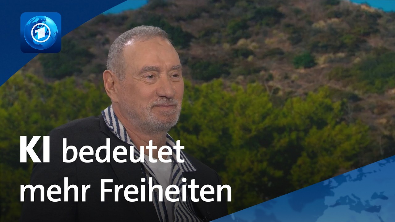 Hollywood-Regisseur Roland Emmerich spricht über KI in der Filmproduktion im Tagesthemen-Studio Hamburg