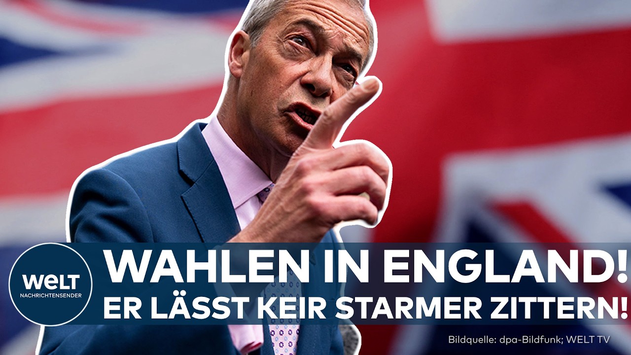 Kommunalwahlen England – Nigel Farage feiert den Erfolg von Reform UK bei den Kommunalwahlen in England mit jubelnden Anhäng…