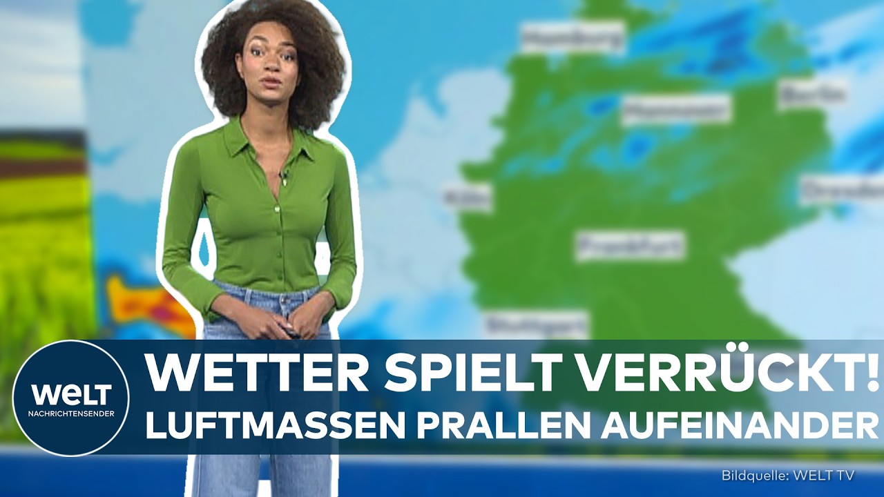 Wetter-Chaos Deutschland – Dunkle Regenwolken über deutschen Städten als Zeichen für das Wetter-Chaos in Deutschland durch a…