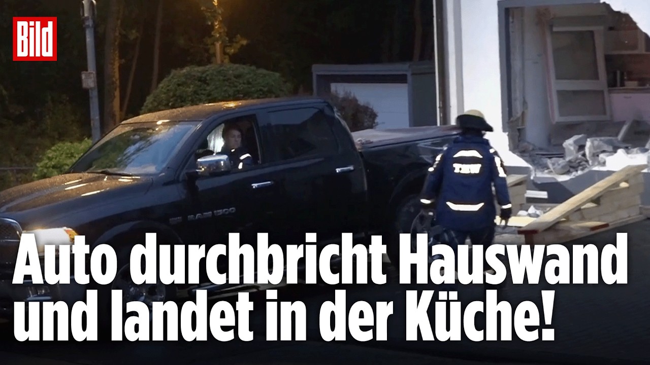 Schwerer Dodge durchbricht Hauswand bei Unfall in NRW und landet in Küche eines Wohnhauses