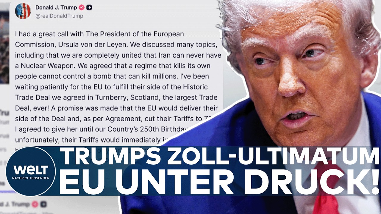 Zoll-Deal EU USA – Donald Trump spricht vor US-Flagge – Ultimatum im Zoll-Deal mit der EU bis 4. Juli