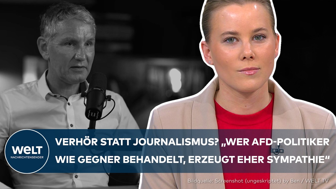 Julia Ruhs im TV-Studio spricht über den Höcke-Podcast und die Reaktion von Saskia Esken