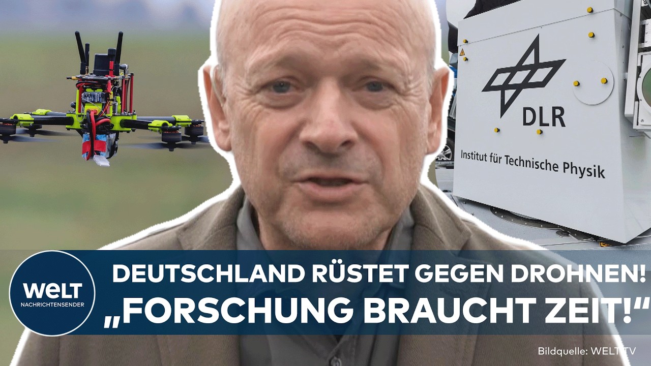 Drohne fliegt über einen Flughafen – Symbolbild für Drohnenabwehr und hybride Bedrohungen in Deutschland