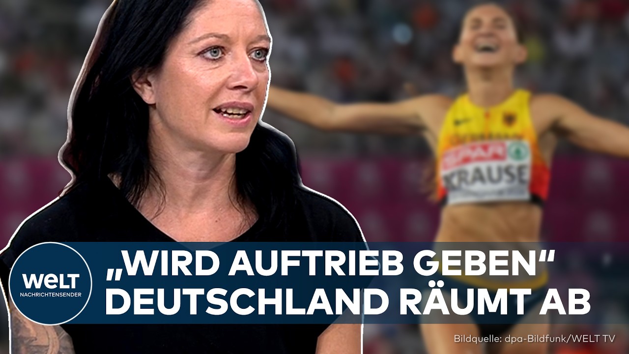 Leo Neugebauer und Gesa Krause jubeln nach ihren Goldmedaillen bei der Leichtathletik-EM in Birmingham