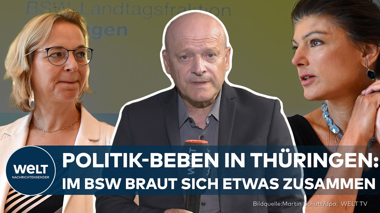 BSW-Schild vor dem Thüringer Landtag in Erfurt – Symbolbild zum Konflikt im BSW Thüringen