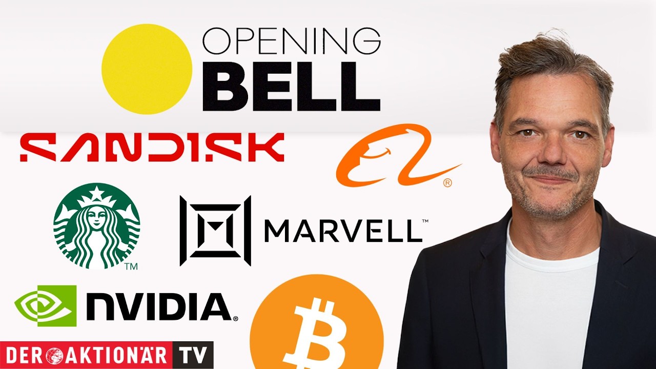 Börsenkurstafel mit steigendem Goldpreis und Bitcoin-Chart als Symbole für die turbulente Börsenwoche