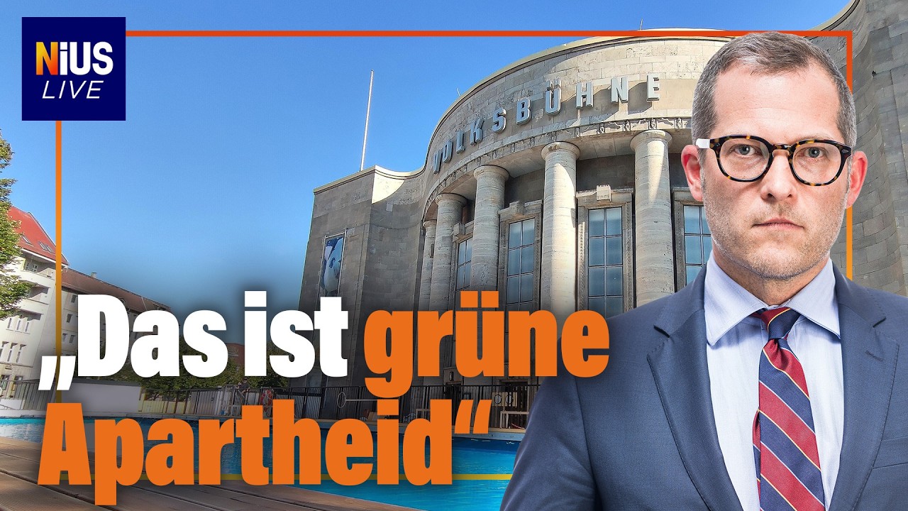 Volksbühne Berlin mit temporärem Schwimmbecken vor dem Eingang – Volksbühne Berlin Badetag für Schwarze abgesagt