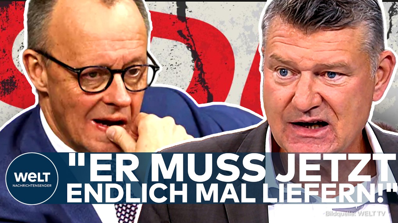 AfD Vormarsch – Bundeskanzler Friedrich Merz am Rednerpult im Bundestag, während die AfD in Umfragen deutlich zulegt