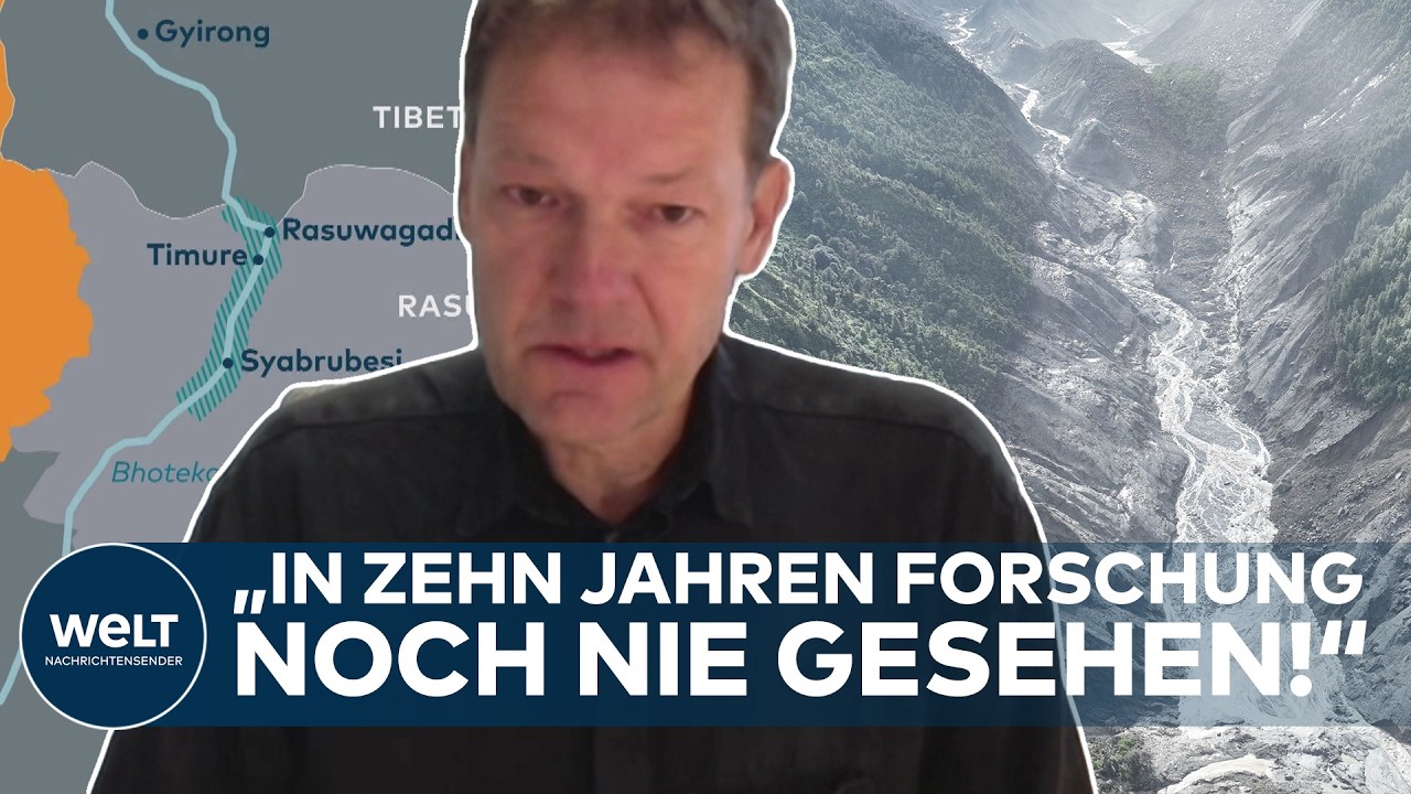 Gletschersturz Nepal – Verwüstetes Bergtal nach einem Gletschersturz in Nepal – Sturzflut reißt Geröll und Schlamm durch eng…