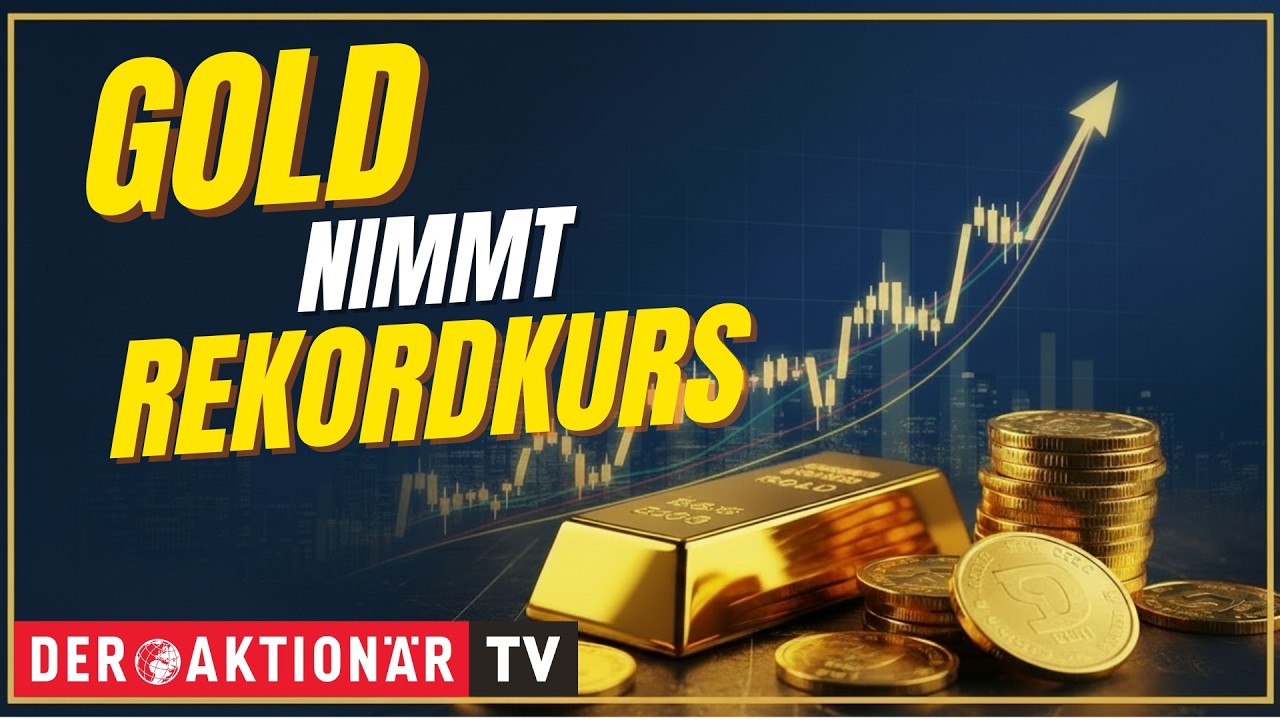 Goldbarren und Münzen vor einem Kursdiagramm, das den steigenden Goldpreis über 4.600 US-Dollar zeigt