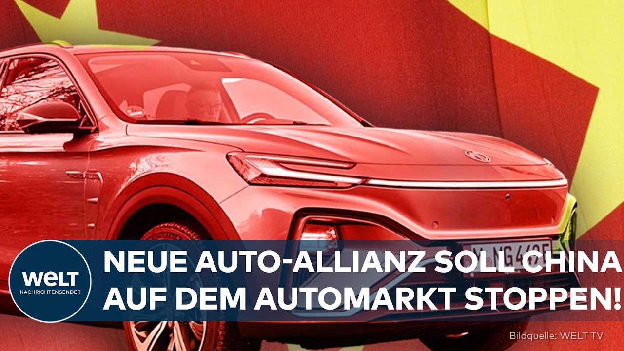 EU-Flagge und chinesische Elektroautos auf einer Automesse – Billigauto China im Fokus der Handelspolitik