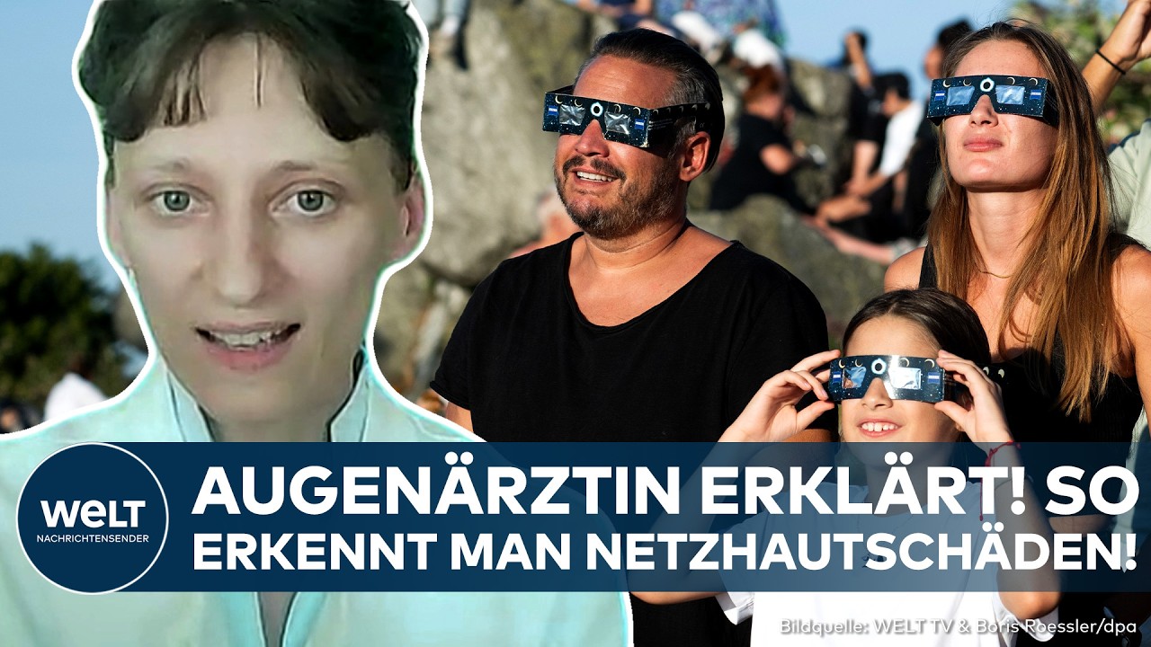 Netzhautschaden Sonnenfinsternis – Nahaufnahme eines menschlichen Auges mit Sonnenfinsternis-Reflexion – Netzhautschaden dur…