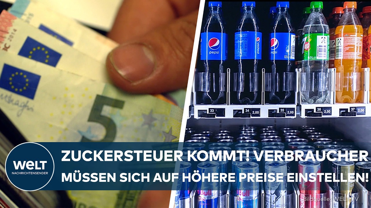 Verschiedene Softdrinks und gezuckerte Getränke in einem Supermarktregal – Symbolbild zur geplanten Zuckersteuer in Deutschl…