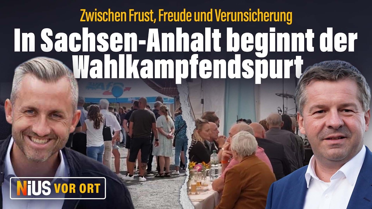Landtagswahl Sachsen-Anhalt – Wahlkampfstand der AfD in Sachsen-Anhalt kurz vor der Landtagswahl mit Ulrich Siegmund Plakaten