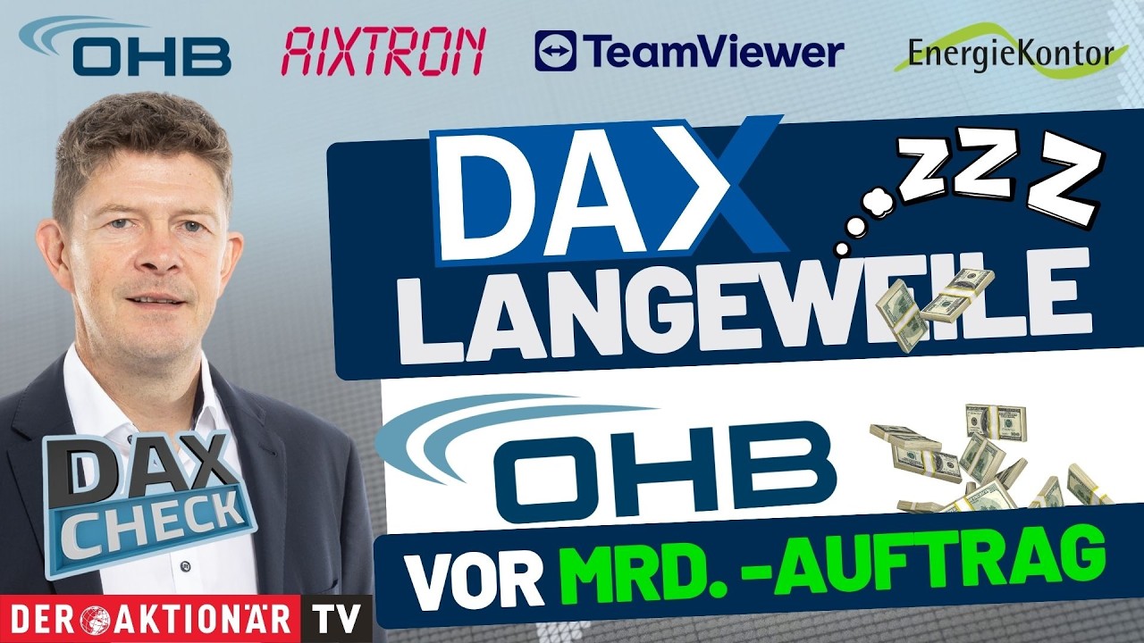 DAX-Kurstabelle auf einem Börsenmonitor mit Fokus auf DAX Analyse und Einzelwerte wie Rheinmetall und OHB