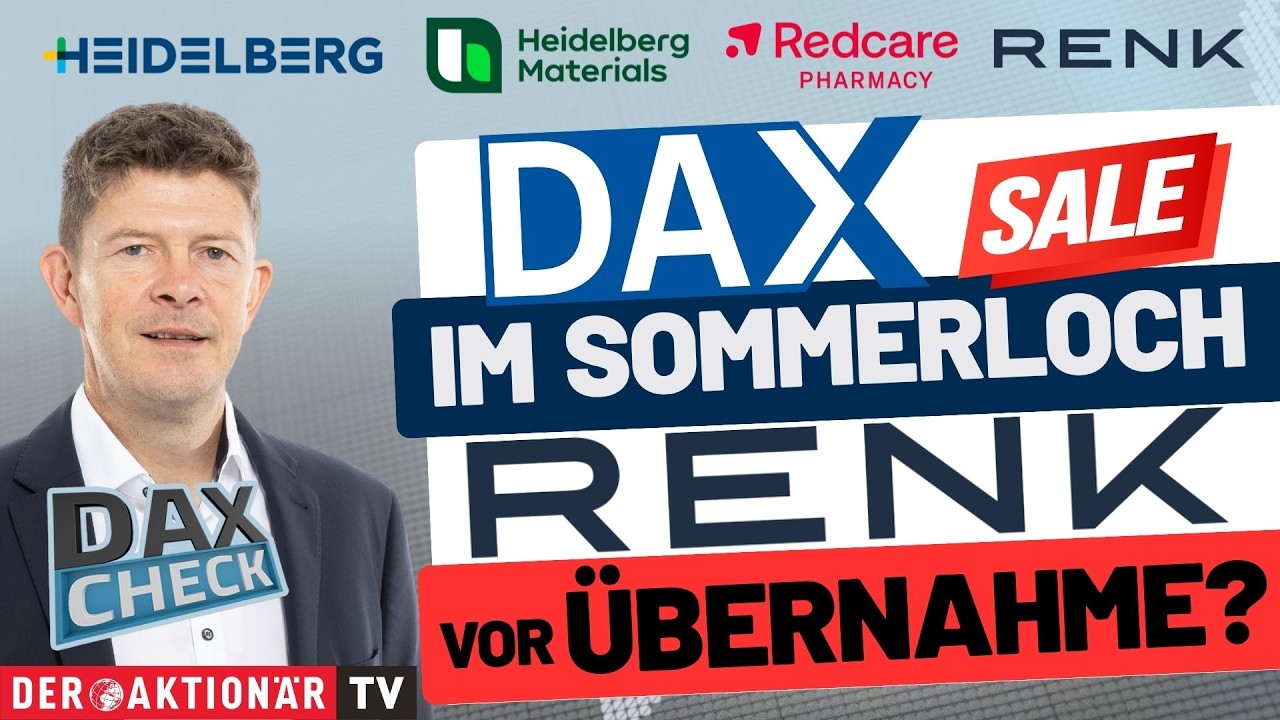 DAX-Analyse auf einem Bildschirm mit Kursentwicklung von Renk, Redcare und Infineon