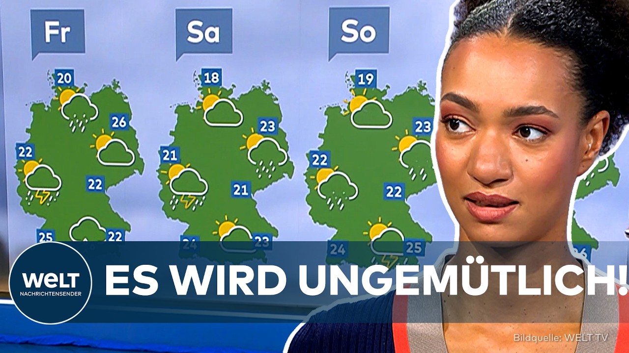 Dunkle Gewitterwolken über einer deutschen Stadt – Unwetter Deutschland mit Blitzen und Starkregen