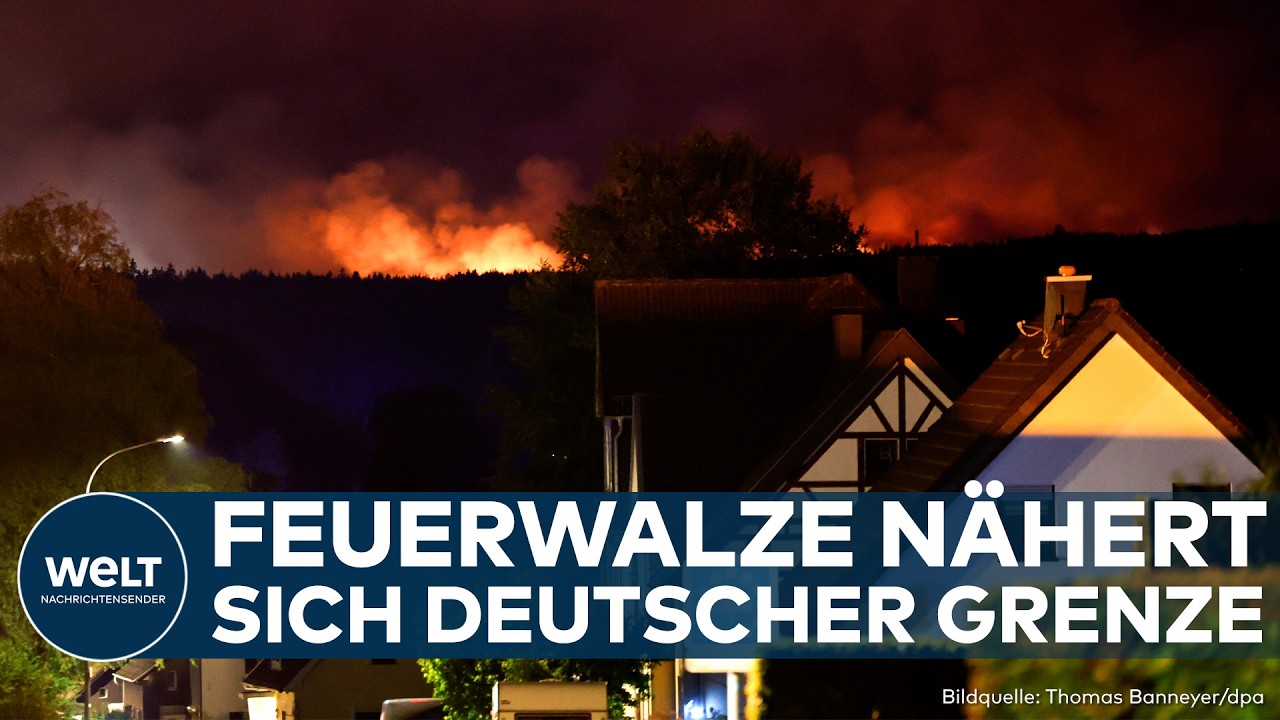 Waldbrand Hohes Venn – Löschfahrzeuge bekämpfen den Waldbrand im Hohes Venn nahe der deutschen Grenze bei Monschau
