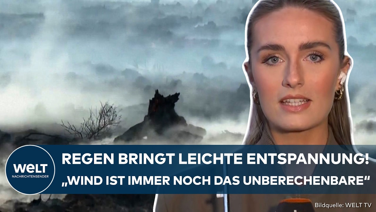 Waldbrand Hohes Venn – Rauchsäule über dem Hohen Venn beim Waldbrand nahe Monschau, Löschhubschrauber im Einsatz