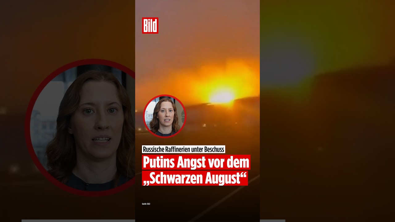 Ölinfrastruktur Russland – Schwarze Rauchwolke über brennender russischer Ölinfrastruktur nach ukrainischem Drohnenangriff