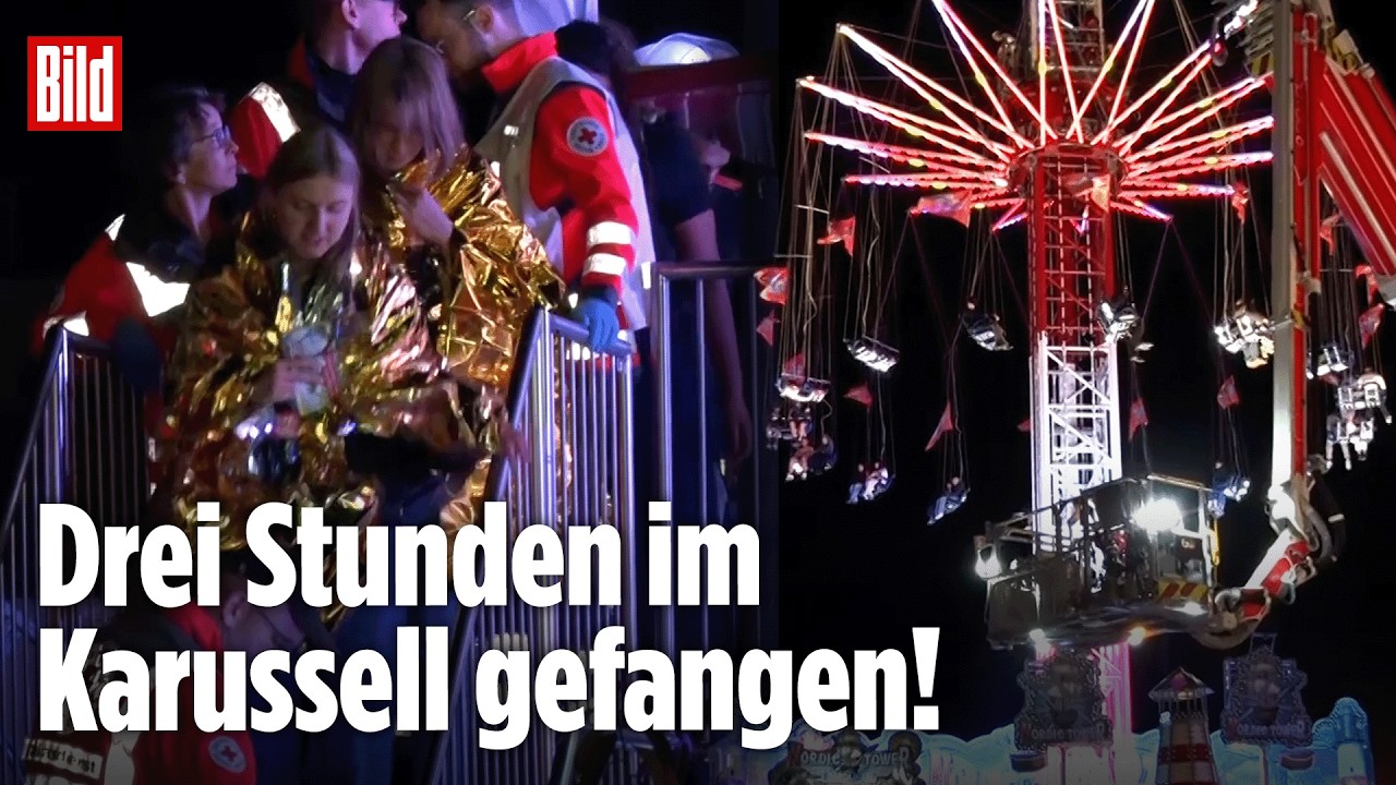 Kettenkarussell Hamburger Dom – Feuerwehr und Höhenretter beim Großeinsatz am Kettenkarussell Nordic Tower auf dem Hamburger…
