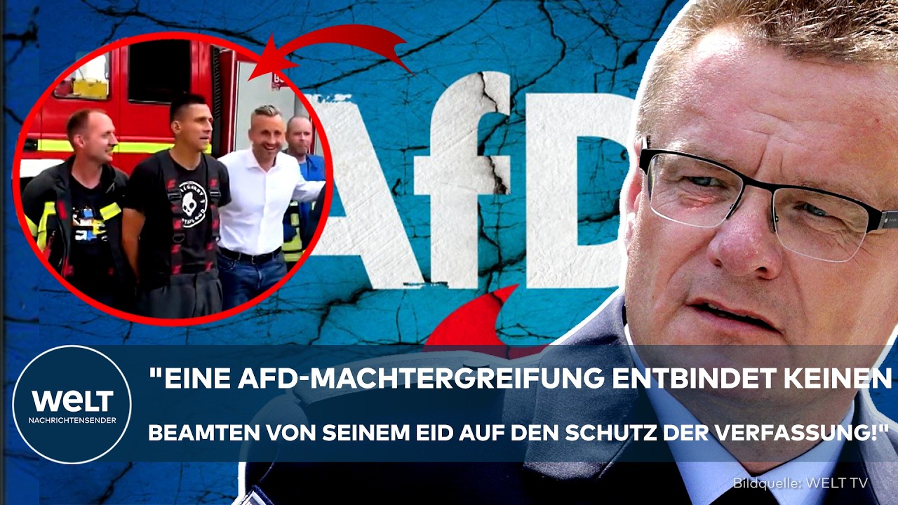 Feuerwehrleute in Uniform vor einem AfD-Wahlkampfstand – Debatte über staatliche Neutralität in Sachsen-Anhalt