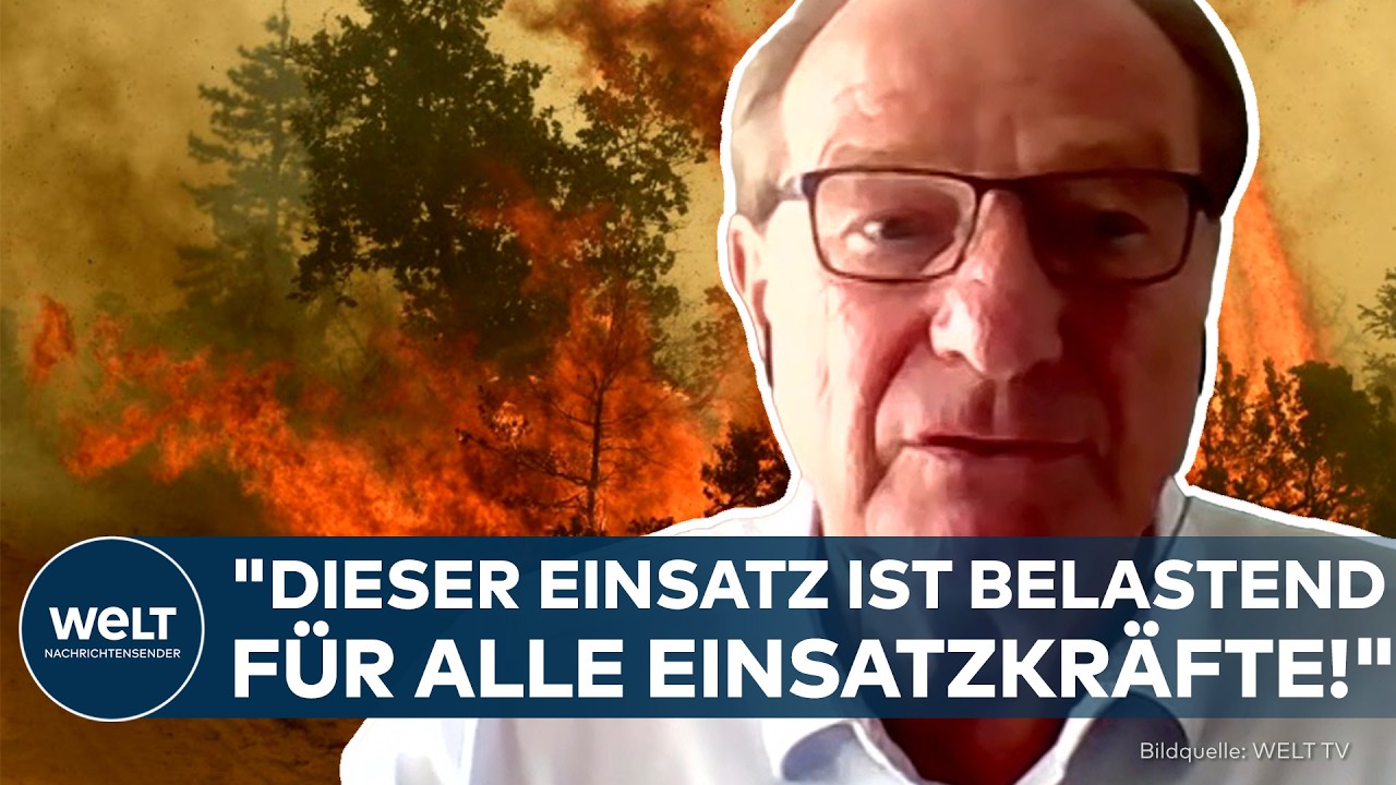 Waldbrand Deutschland – Löschflugzeug bekämpft einen Waldbrand in Deutschland aus der Luft – Einsatzkräfte am Boden sichern …
