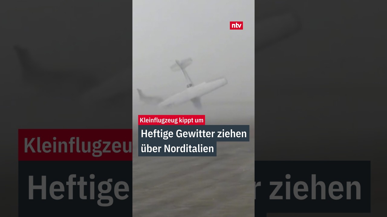 Unwetter Norditalien – Umgekipptes Kleinflugzeug nach Unwetter in Norditalien mit Sturmböen bis 120 km/h