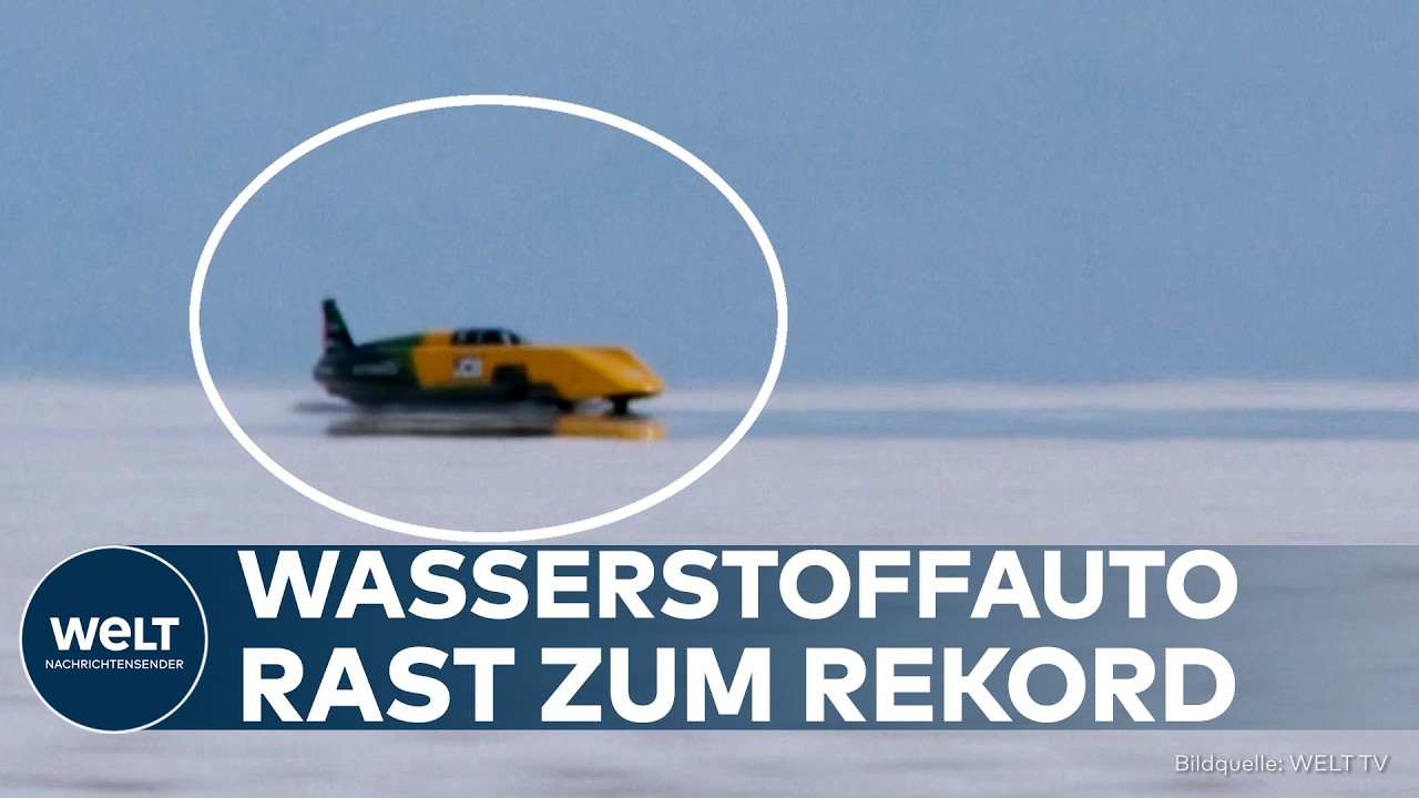 Wasserstoffauto Geschwindigkeitsrekord – Das wasserstoffbetriebene Rekordfahrzeug JBC Hydromax bei der Rekordfahrt auf den B…