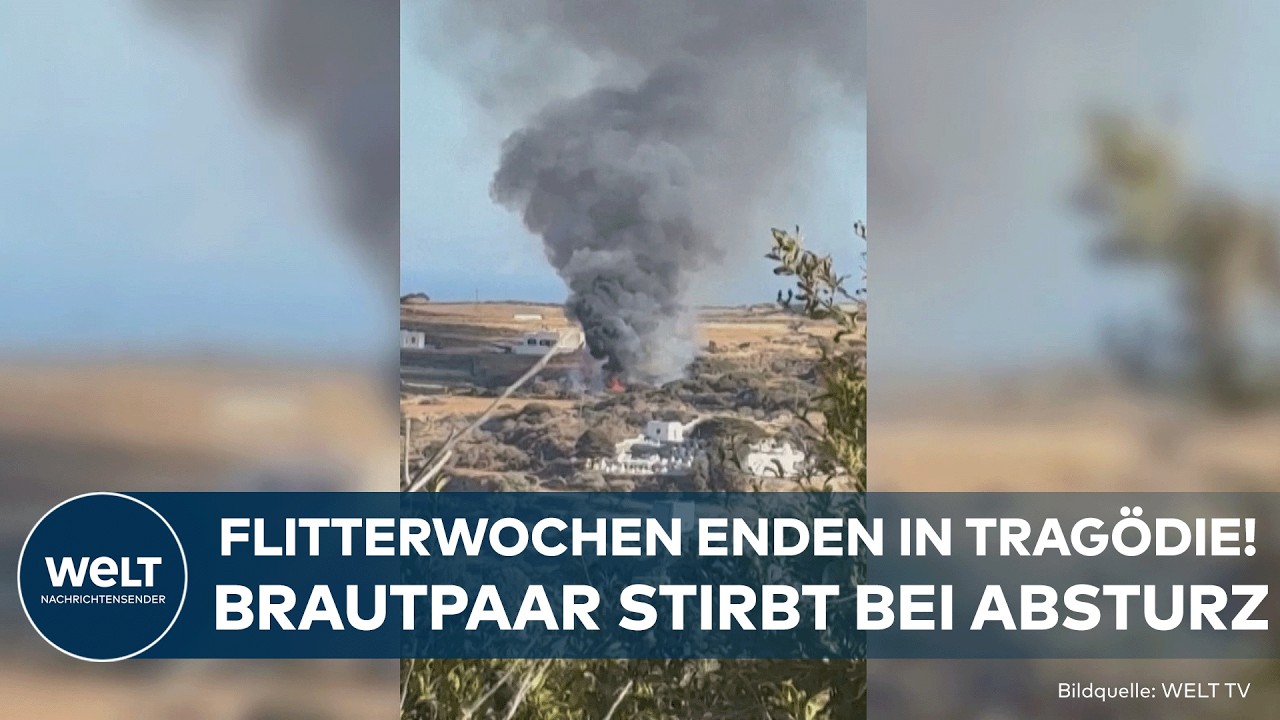 Hubschrauberabsturz Sifnos – Rauch über der griechischen Insel Sifnos nach dem Hubschrauberabsturz, bei dem ein britisches P…