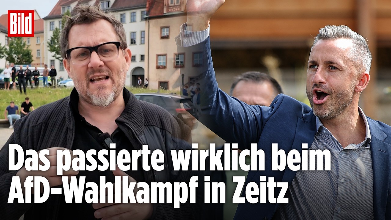 AfD-Wahlkampf Sachsen-Anhalt – AfD-Wahlkampfkundgebung in Zeitz mit Anhängern und Gegenprotest vor der Landtagswahl in Sachs…