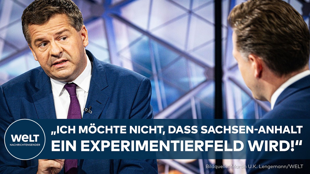 Ministerpräsident Sven Schulze im Interview zur Landtagswahl Sachsen-Anhalt vor dem Magdeburger Landtag